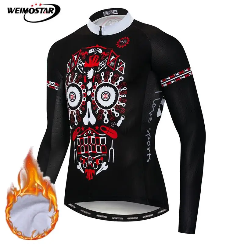 

Weimostar Long Sleeve Cycling Jersey Winter Thermal Fleece Skull Bicycle Clothing Maillot Ciclismo Invierno Mountain Bike Jersey
