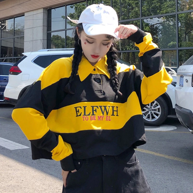 Женская Осенняя одежда ulzzang Harajuku в Корейском стиле футболки с буквенным принтом