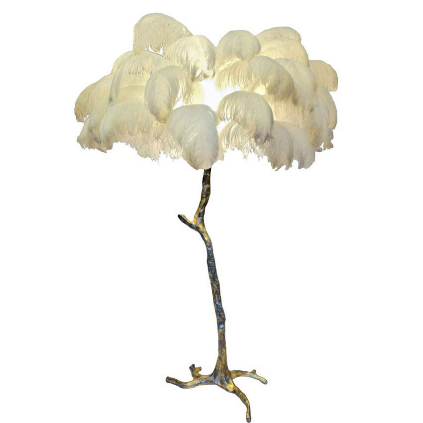 Nordic Ostrich Hair Floor Lamp Bedroom Living Room Hotel Through Lights Lighting Copper Standing Lamps Lampadaire Fixtures | Лампы и