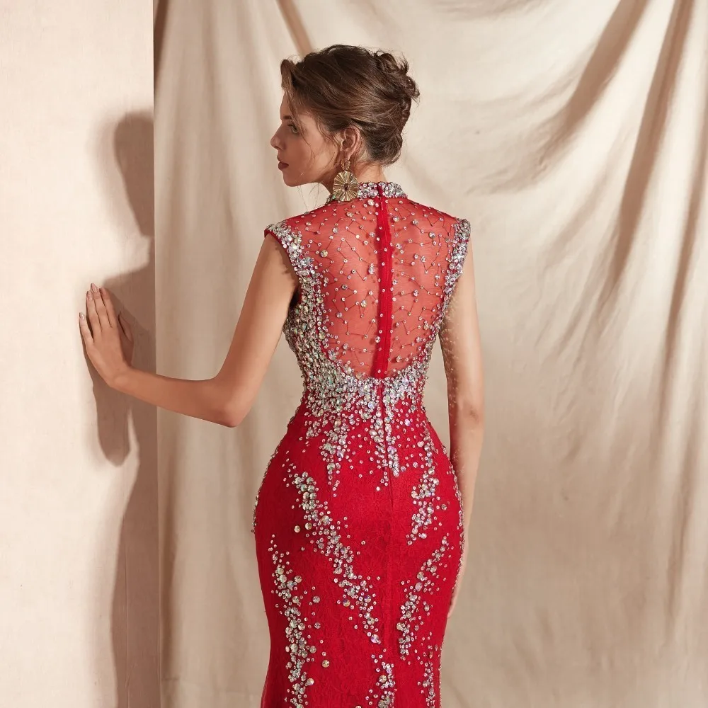 Женское вечернее платье с блестками Vivian's Bridal красное на молнии сеткой и