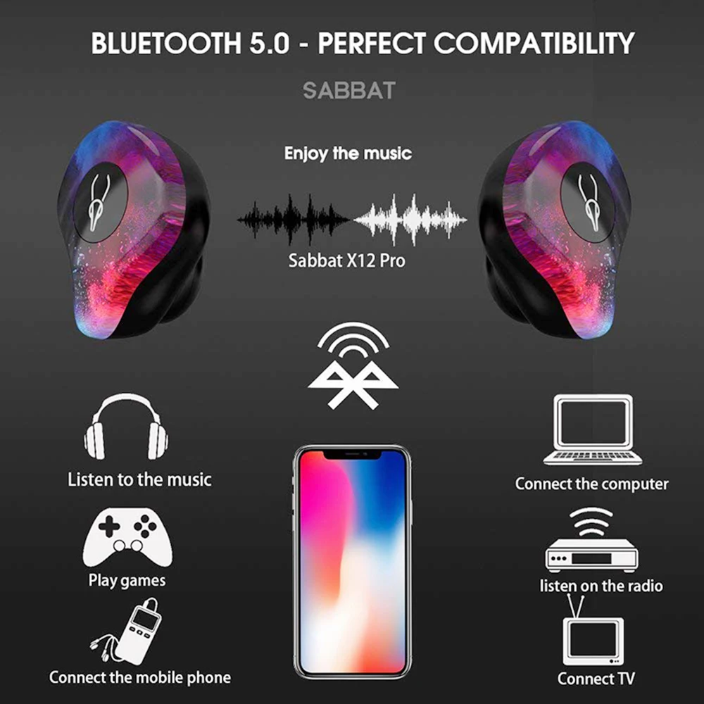 Беспроводные наушники Sabbat X12 Pro 5 0 вкладыши Bluetooth спортивные Hi Fi гарнитура