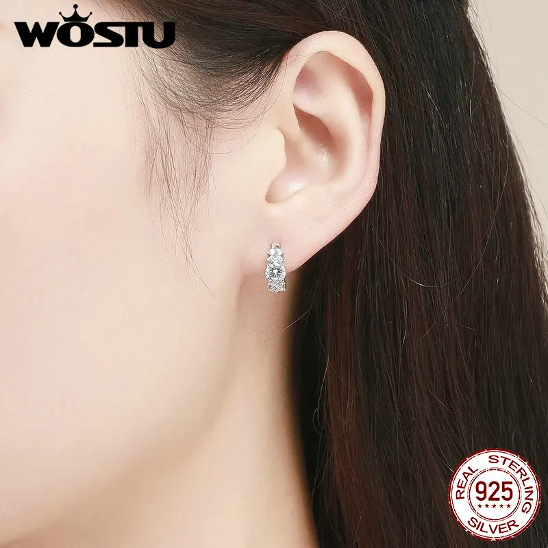 Женские серьги кольца WOSTU из стерлингового серебра 925 пробы с блестящими