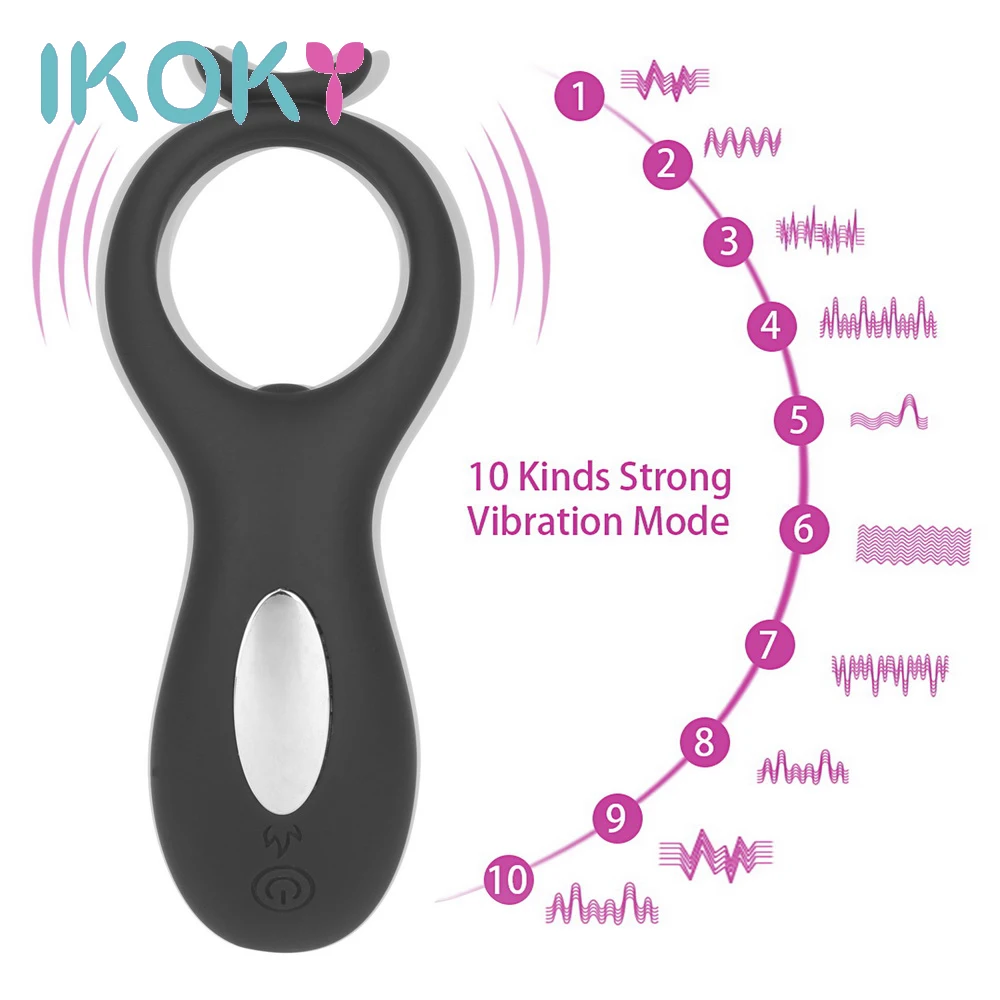 IKOKY Vibrating Cock Ring Vibrator 10 Speed Delay Ejaculation G spot Sex Toys for Men Couple Clitoris Stimulator Penis | Красота и