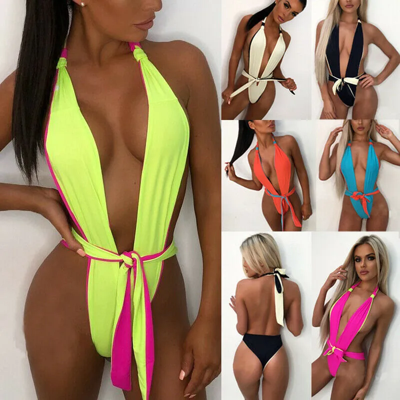 Женский Монокини в стиле пэчворк Летний Пляжный Купальник с глубоким v образным