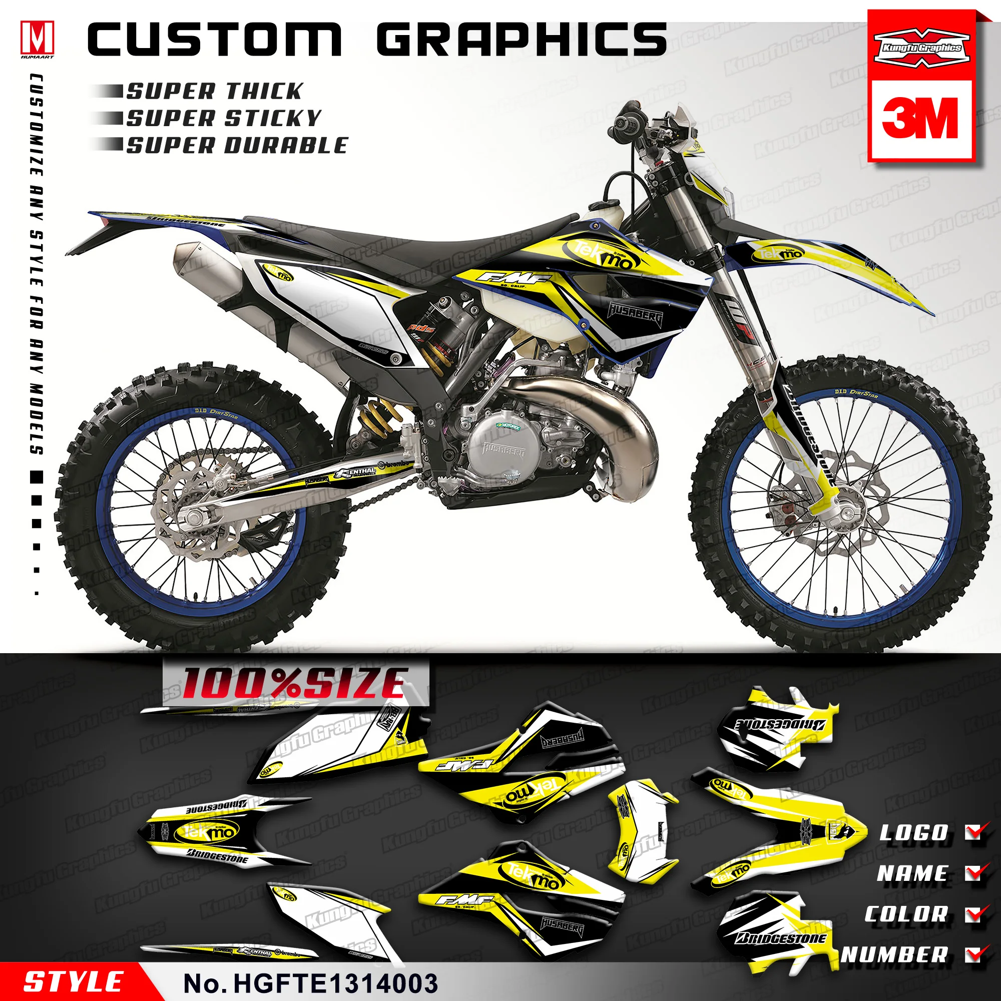 KUNGFU графика MX наклейка на заказ виниловая Fit Husaberg TE 125 250 300 / FE 350 450 501 2013 2014 (Стиль №