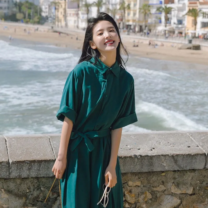 Женский комбинезон с коротким рукавом Зеленый Свободный широкими ножками и