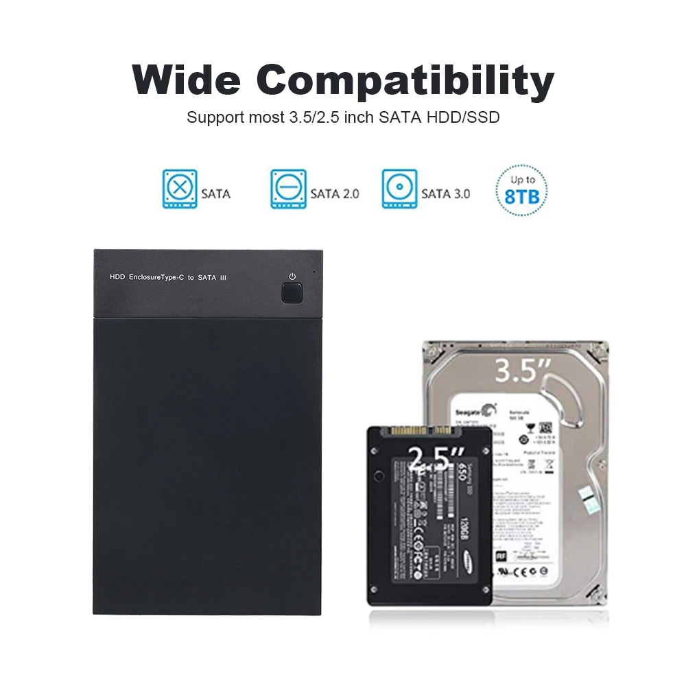 

HDD Enclosure HDD Case USB3.1 Type-C to Hard Drive Docking Station Sata to USB for 2.5/3.5 inch HDD SSD for TV/Computer/PS4