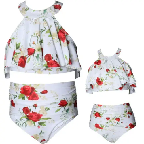 

Mother Daughter Family Matching Ruffle High Waist Bikini Swimsuit Kids Swimwear