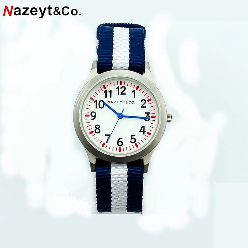 

Nazeyt новый знаменитый бренд для мальчиков и девочек, холщовые кварцевые фотохромные часы с белым лицом в британском стиле, Нейлоновые женски...