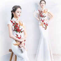 traditional chinese evening cheongsam dress white phoenix long qipao shanghai oriental style china charm xxxl feminino vintage