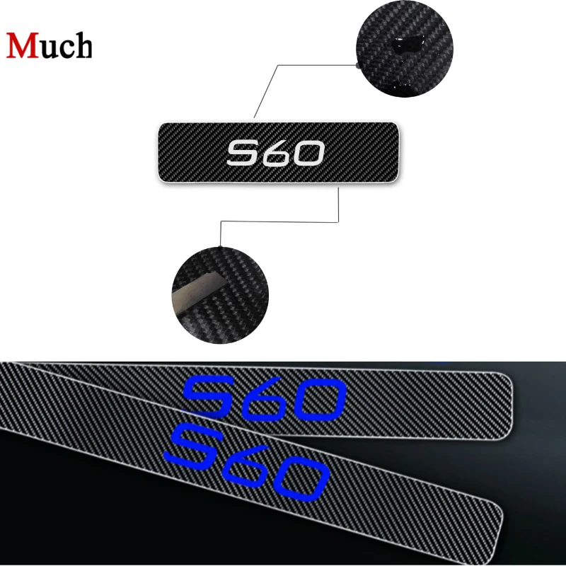 

For VOLVO S60 Car Door Sill Scuff Plate Stickers Door Threshold Plate Welcome Pedal Carbon Fiber Vinyl Sticker Car Styling 4Pcs