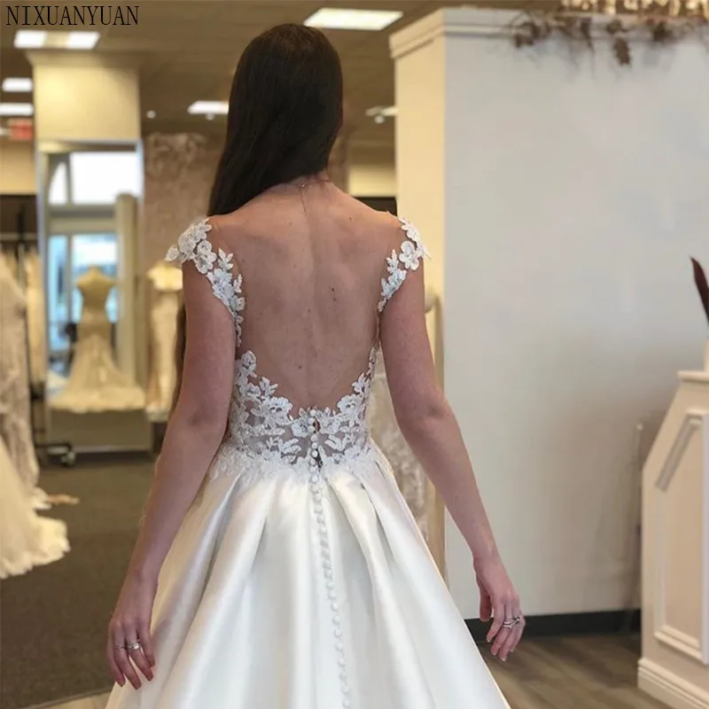 Свадебные платья А с высоким воротом короткое Кепки Appliques 2021 Новый Vestido De Novia