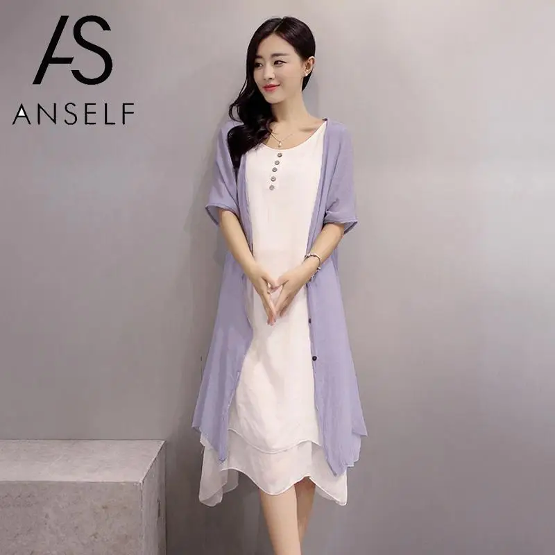 Винтажное летнее платье 2020 Женский комплект из двух предметов свободного кроя