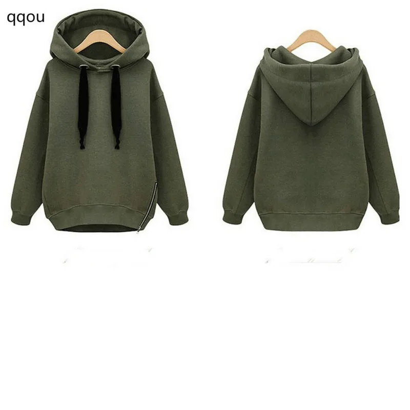 2018 autumn and winter women's hoodie fashion solid color loose women plus velvet long-sleeved sweatshirt | Женская одежда
