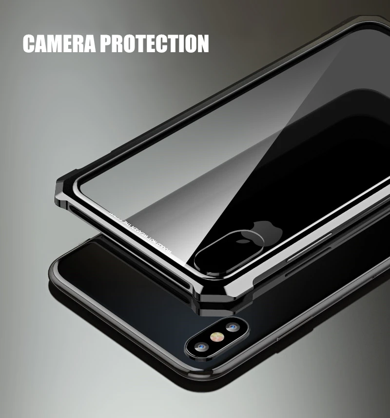 Для iphone XS бампер X прозрачное закаленное стекло задняя крышка с металлическим