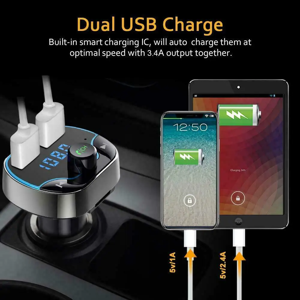 Автомобильное зарядное устройство с двумя USB разъемами для сигар Bluetooth fm
