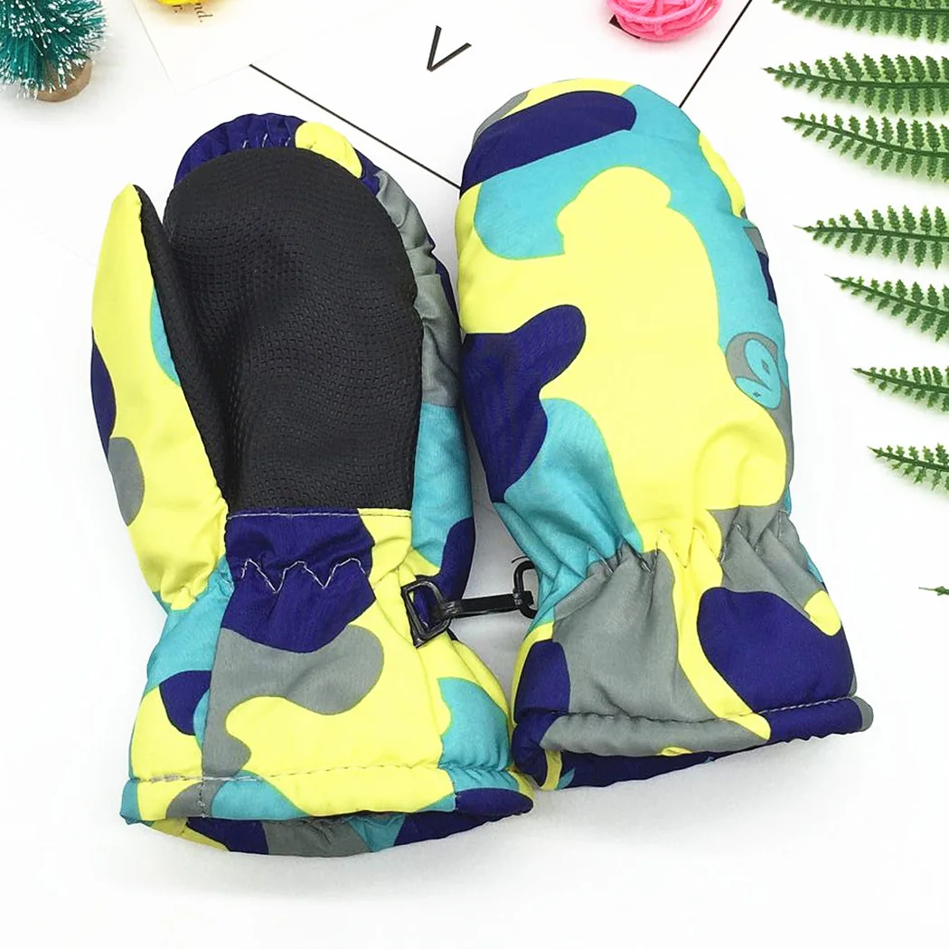 Kids Winter Camouflage Printed Ski Gloves Girls Boys Thicken Cotton Warm Mittens Child Outdoor Snow Waterproof Guantes | Аксессуары для