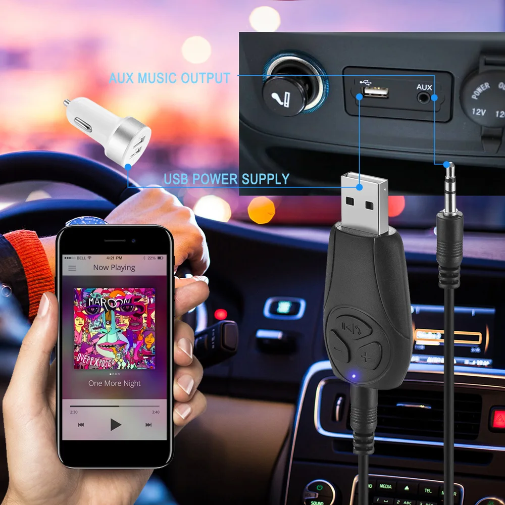 Мини Bluetooth аудио приемник беспроводной аудио адаптер USB Hands-free Комплект Встроенный микрофон AUX Out TF кардридер