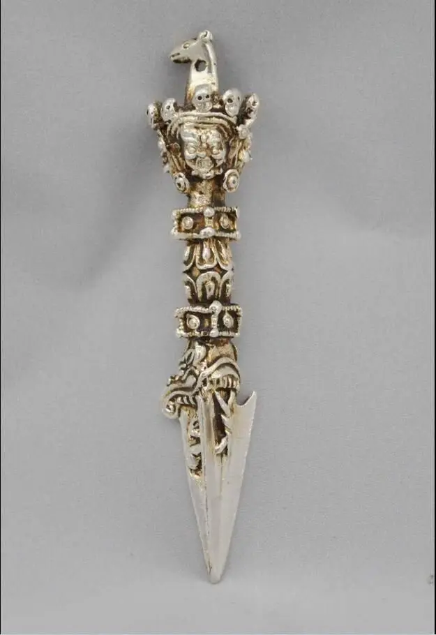 

Buddhism delicate silvery Mahakala Buddha Head Vajra Statue Dagger