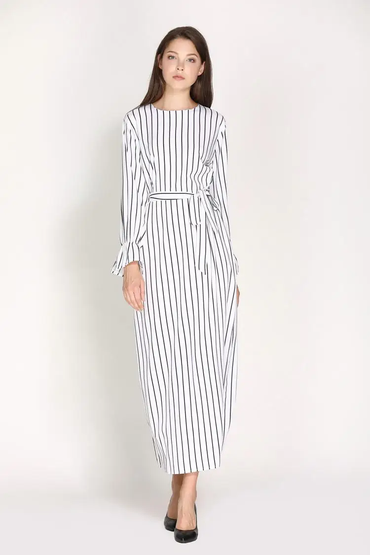 Женское платье макси с длинным рукавом и принтом в полоску абайя Дубай