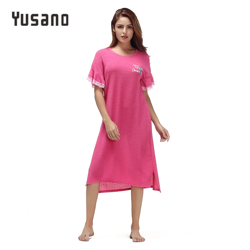 Yusano Sleepwear Dress Women Nightgowns Long Short Sleeve Lace Nightshirts Plus Size Loose Nightwear Casual Homewear Clothes|sleeping dress