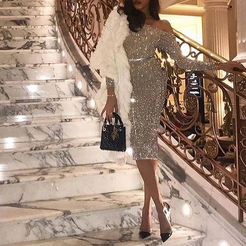 Модное женское облегающее платье с блестками сексуальные тонкие блестящие