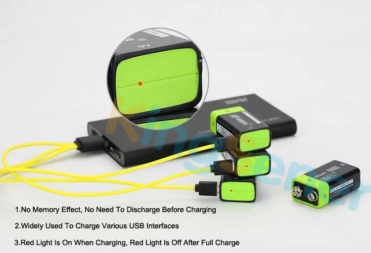 KingSener 9 в 400 мАч USB перезаряжаемая батарея 6F22 Lipo для раций термометрия пистолет