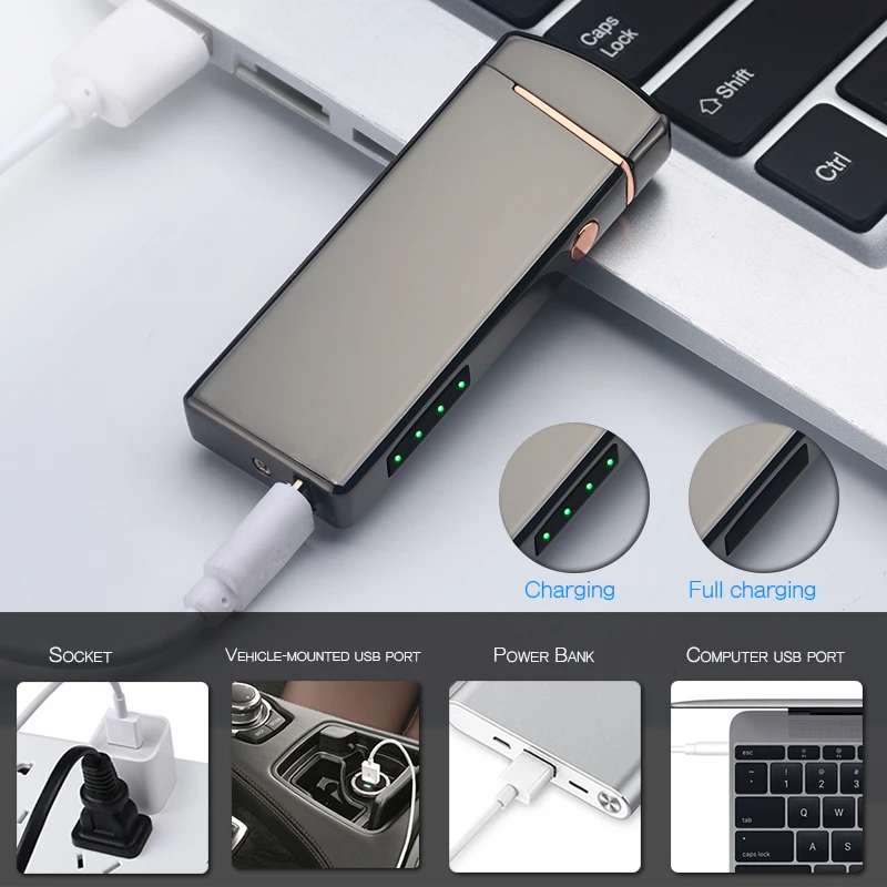 Двойная дуговая Электронная Зажигалка Usb металлическая перезаряжаемая