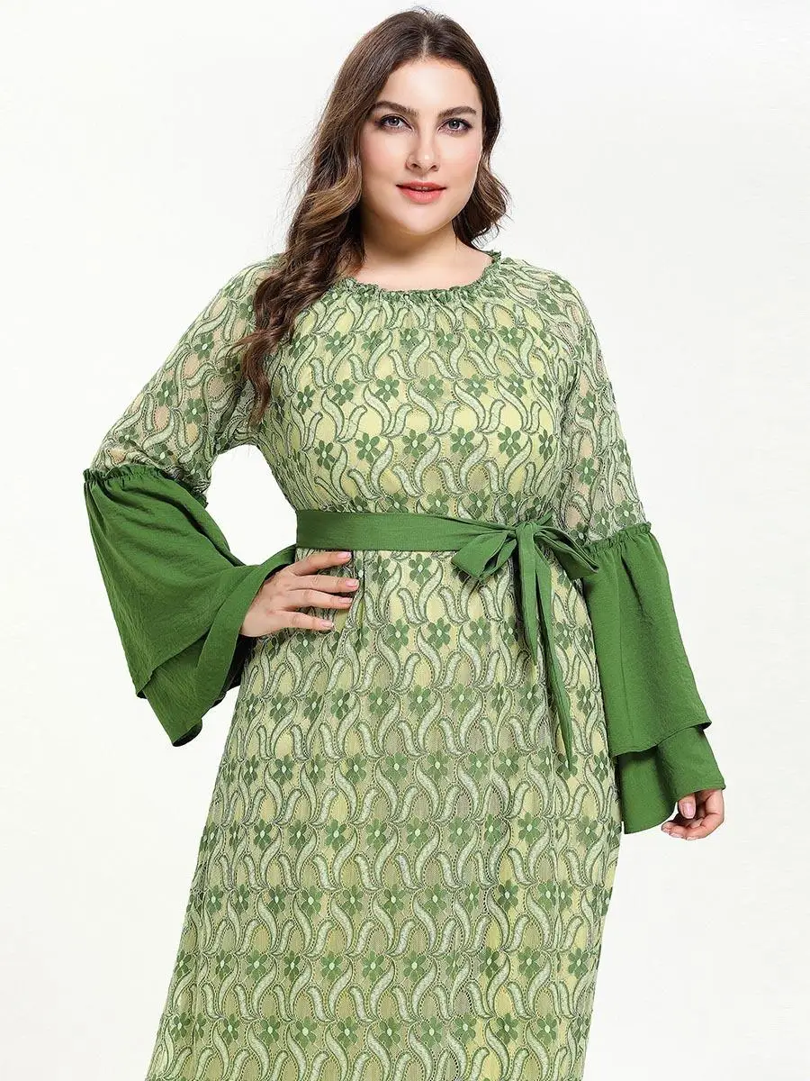 Женское вечернее платье с кружевными расклешенными рукавами Abaya мусульманское