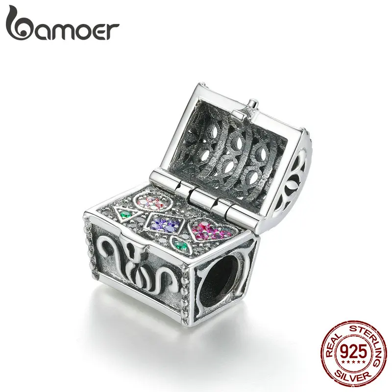 BAMOER, Новое поступление, настоящее 925 пробы, серебро, сокровище, грудь, бусины, замок, талисманы, подходят для шарма, браслеты, ожерелье, изготовление ювелирных изделий SCC989