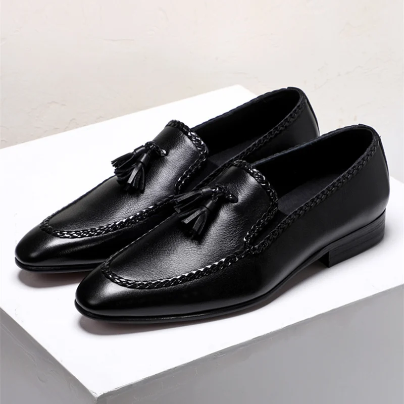 2020 NEW Spring Woven Loafers Men Real Leather Tassel Casual Shoes High End British Leisure Oxfords Trendy Plus Size 45 | Обувь