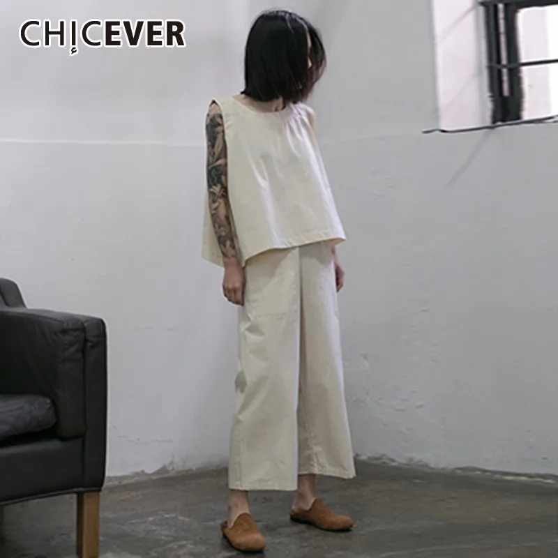 Женский костюм двойка CHICEVER повседневный однотонный короткий жилет без рукавов с