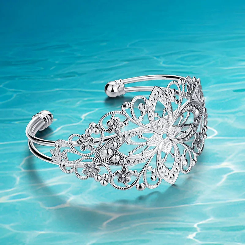 Браслет манжета женский из серебра 925 пробы с полым узором|bangle bracelet|designer bangle