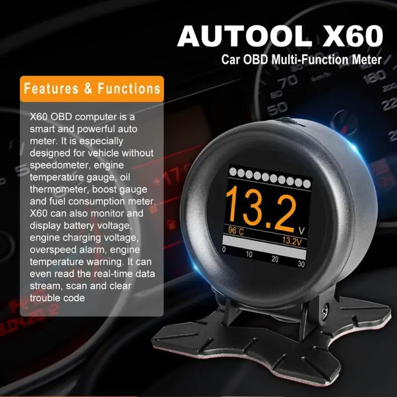 AUTOOL X60 OBD метр OBD2 HUD цифровой датчик температуры воды измеритель скорости