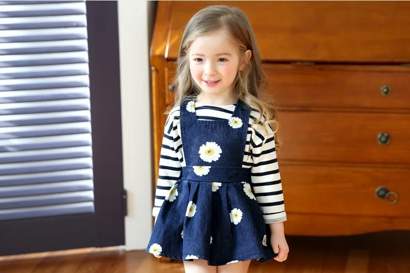 New 2018 Spring and Summer Clothes for Girl Cowboy Suspenders Dress Cute Baby Girls Denim Floral Toddler Dresses | Детская одежда и