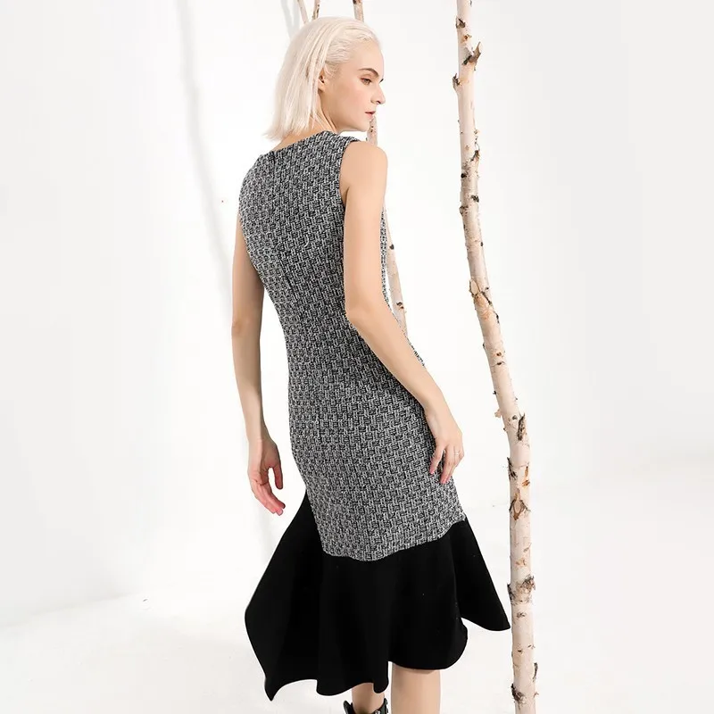 TWOTWINSTYLE Асимметричные шерстяные платья женские с круглым вырезом без рукавов