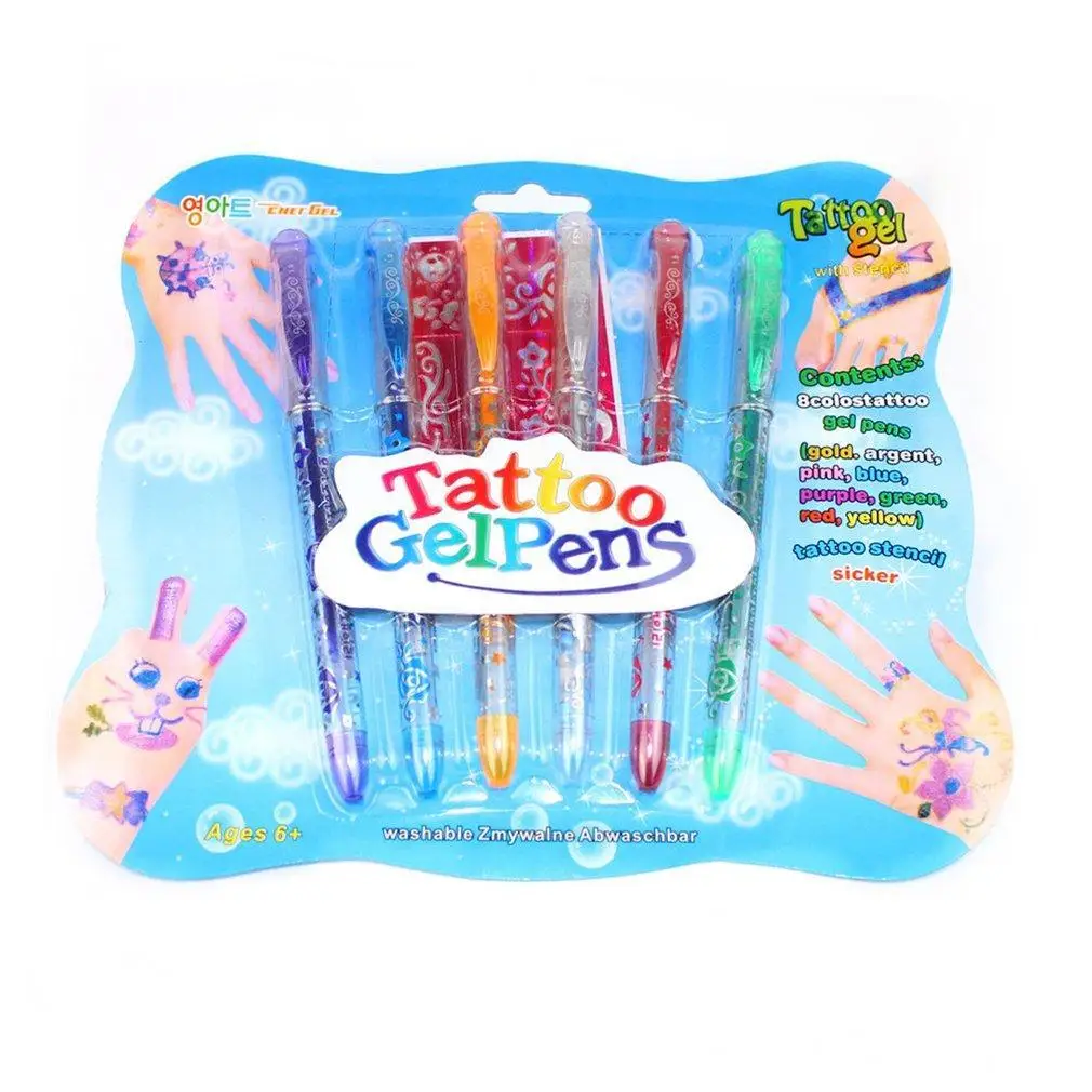 6 цветов маркеры для кожи блеск тела ручки татуировки Трафаретный гель детские