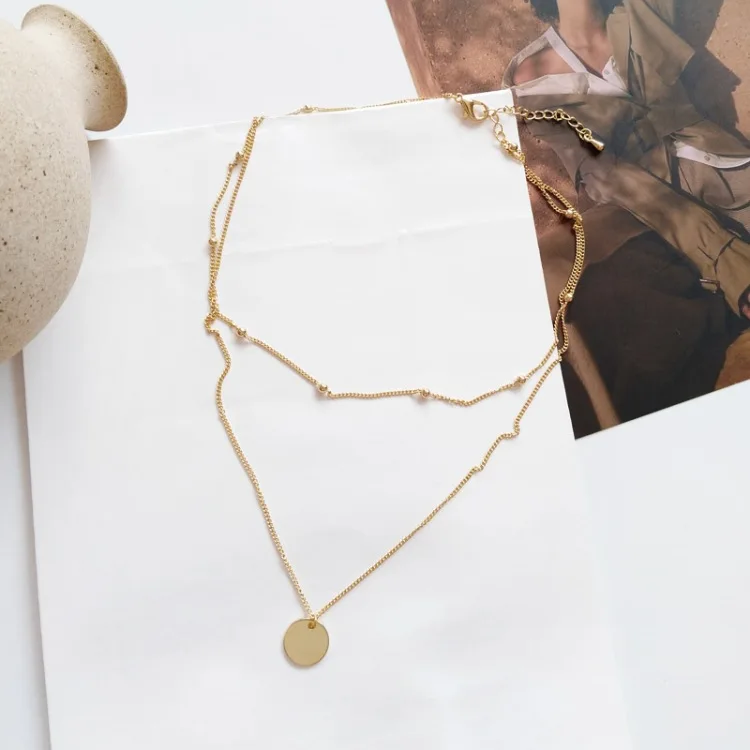 Золотое круглое ожерелье с подвеской простое длинное для монет многослойное