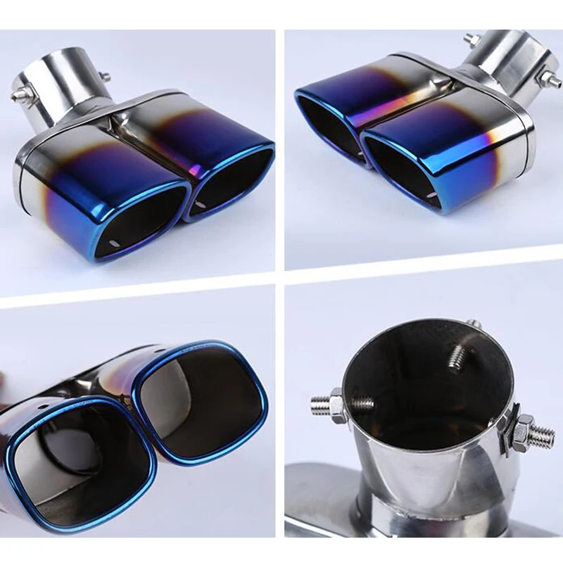 Car Auto Silver Stainless Steel Chrome Double Outlet Muffler Exhaust Tail Pipe Throat Liner Universal 62mm Inlet 1 to 2 Dual | Автомобили
