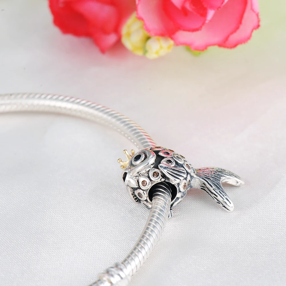Devolove 925 стерлингового серебра нежный рыбы Форма Шарм Бусины Fit Pandora браслет