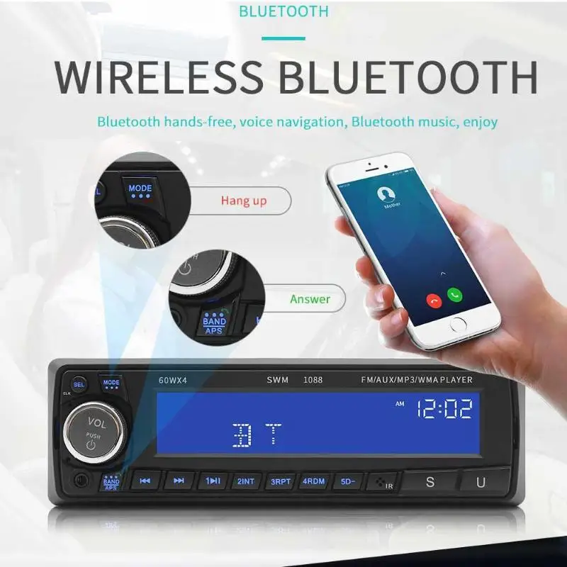 1din SWM 1088 автомобильный стерео MP3 плеер fm радио BT AUX USB2.0 с пультом дистанционного