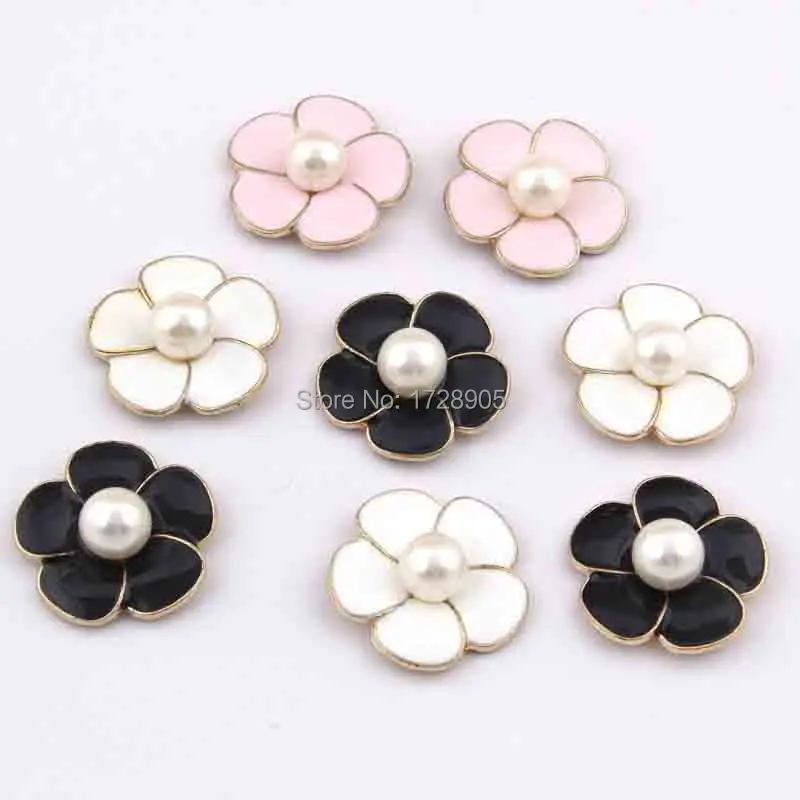 

Lucky Flower Embellishments Charm with Pearl 20pcs 26mm Colorful Enamel Flowers Flatback Buttons for DIY Jewelry Making