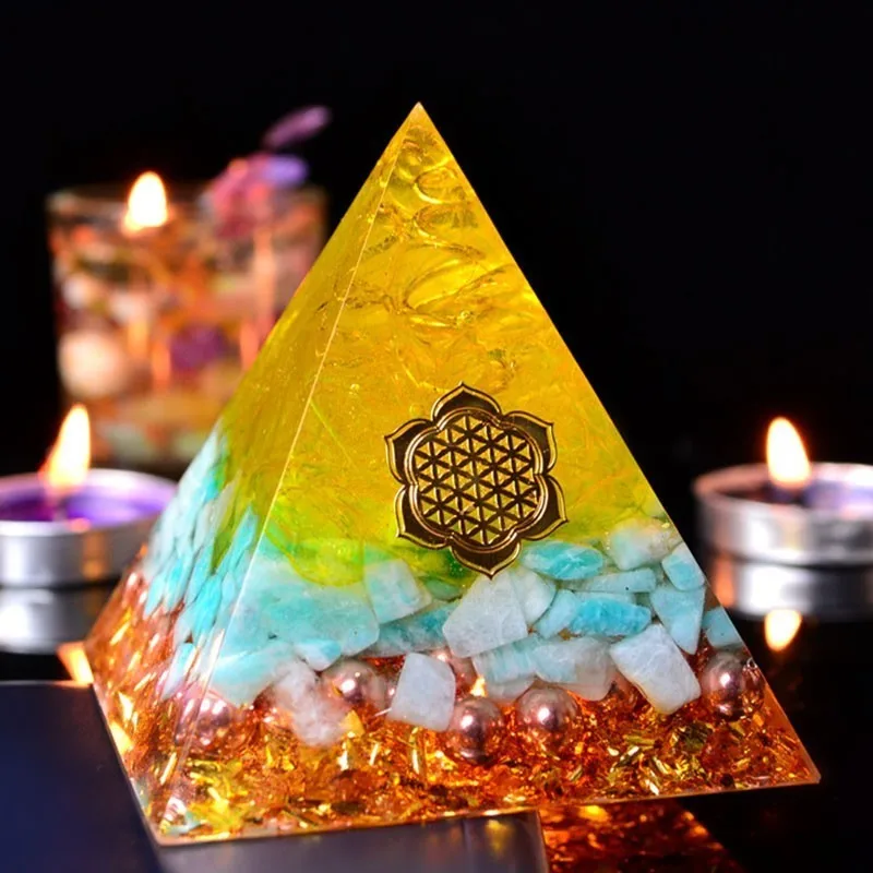 Orgonite Energy Aogan Rune Bring Lucky Pyramid Gathering Fortune Helping Chakra Resin Decorative Craft Jewelry Wicca
