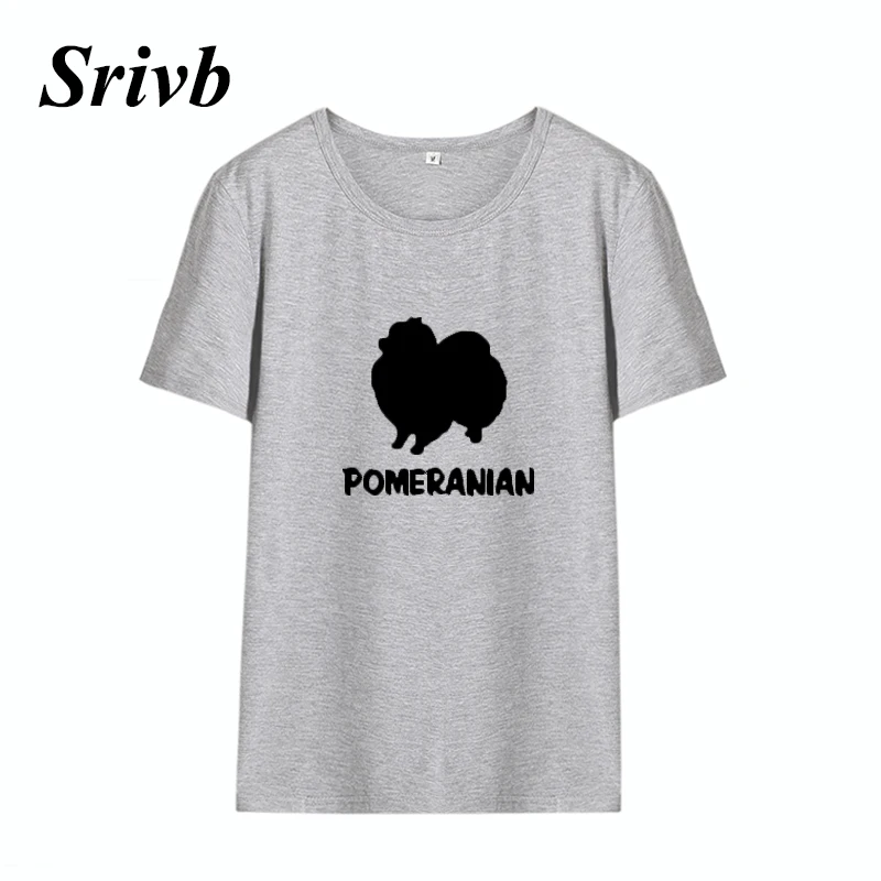 Srivb Pomeranian женские Топы Kawaii с коротким рукавом Harajuku забавная черная белая