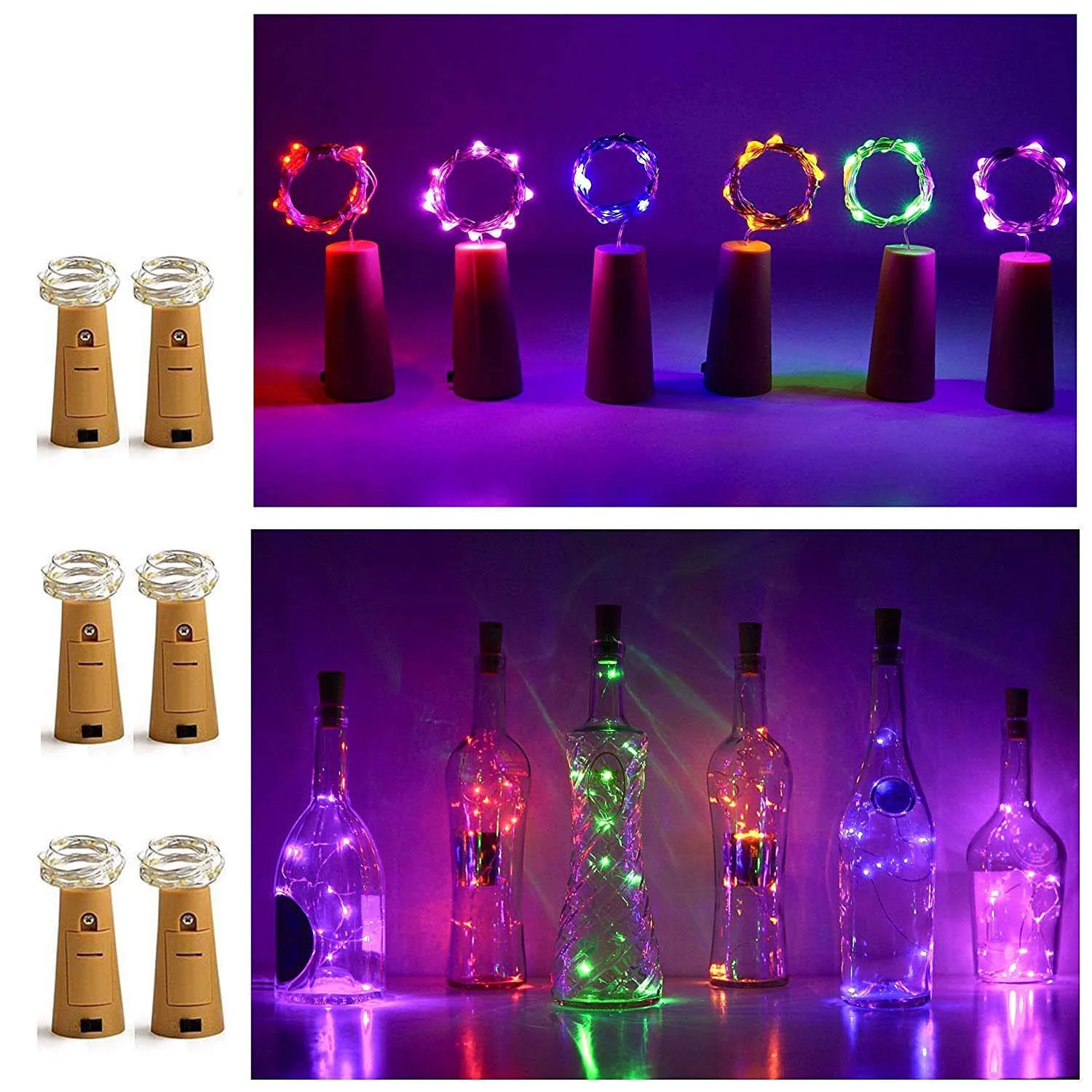 10LED бутылка нить с пробкой огни бутылки вина Фея мини медный провод батарея