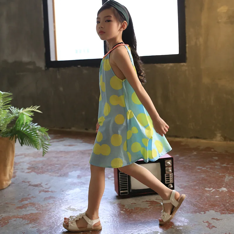 Casual Elegant Girls Cotton Dot Dresses Sling Princess Beach Summer Dress Kids Boho Sundress Children Clothing 3 4 6 8 10 years | Детская