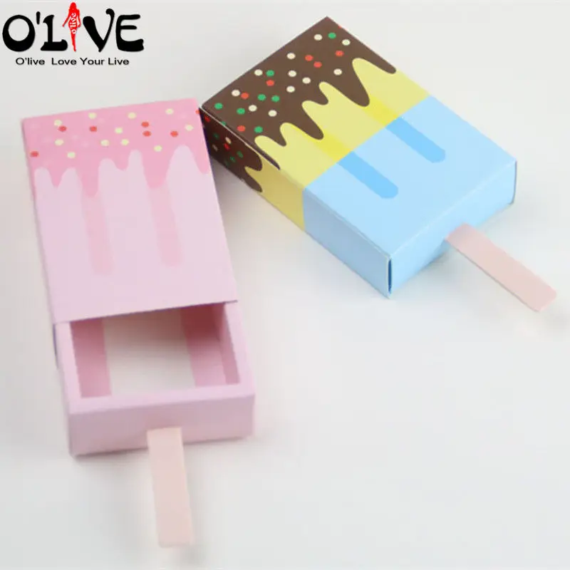 

50Pcs Cute Ice Cream Shape Gift Box Candy Baby Shower Birthday Party Favors Boxes Drawer Popsicle Baptism Sugar Box Paper D3