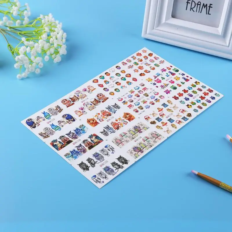 12 шт. водосберегающая насадка наклейки мультфильм Сова для ногтей Nail Art