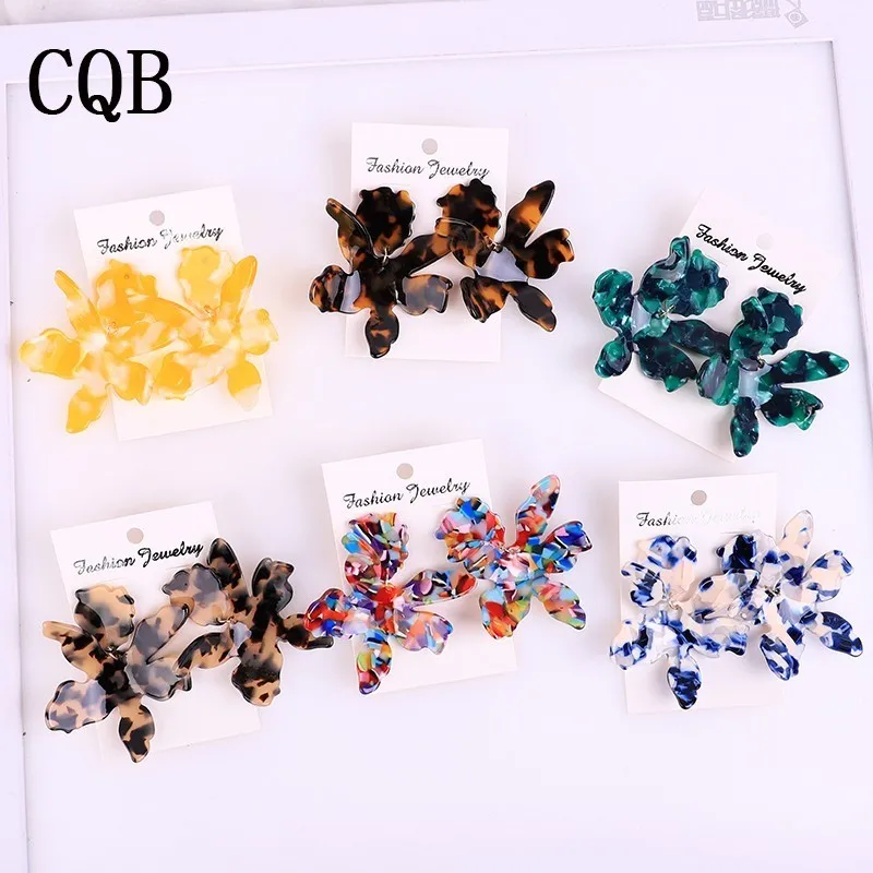 

Acetate leaves ladies earrings acrylic 2019 popular handmade jewelry bohemian style geometric party personality chandelier color