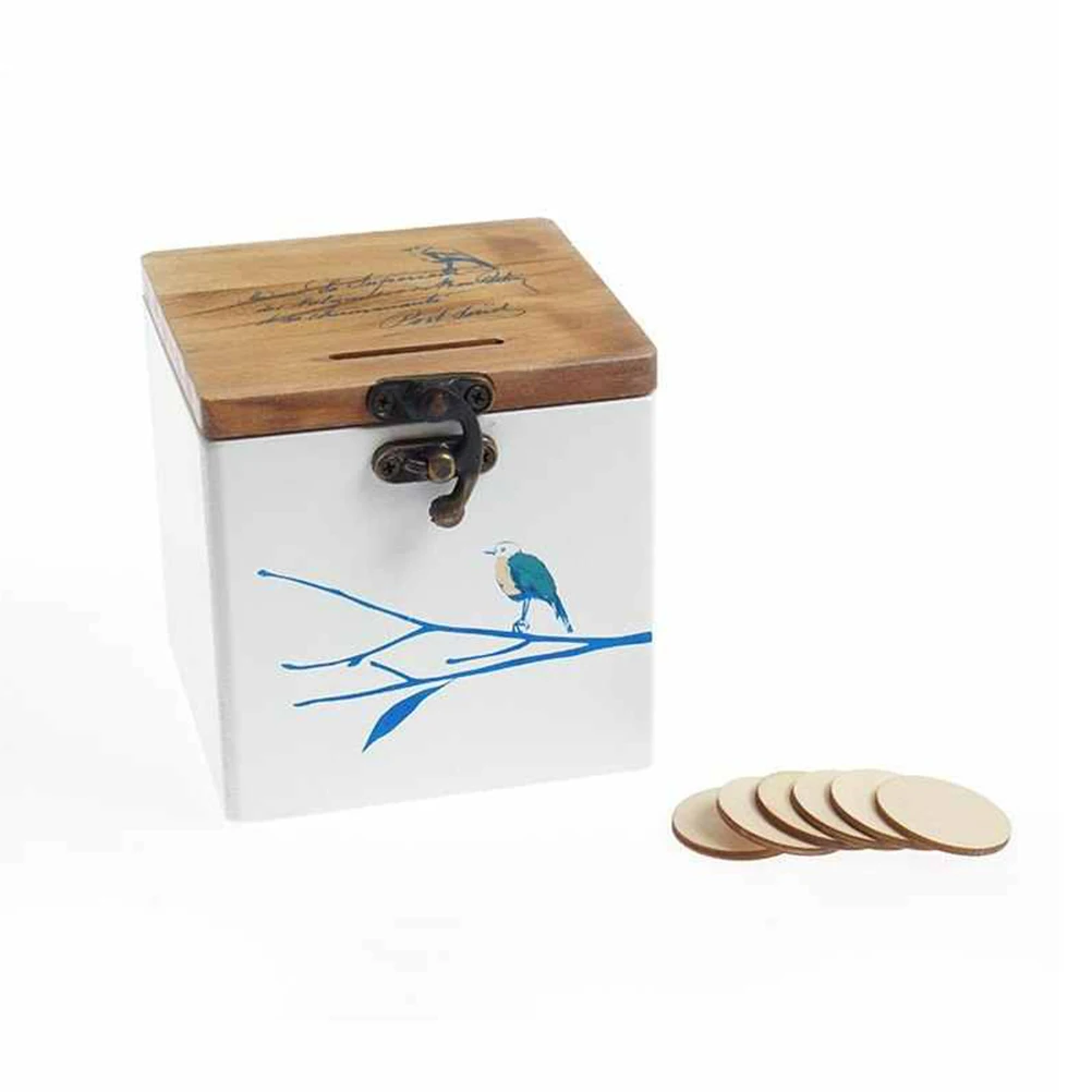 1pc Treasure Box Bird Pattern Handmade Retro Wooden Home Decor Money Piggy Bank Saving Pot with Hole Lock | Игрушки и хобби